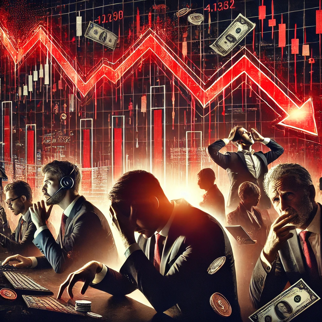 DALL·E 2025 02 28 19.49.35 A dramatic digital illustration of a stock market decline. The image features a red downward trending stock chart in the background symbolizing falli