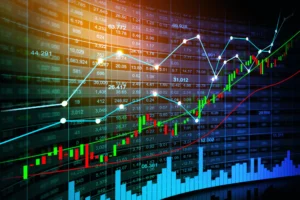 "Stock market graph showing a sharp upward trend in March 2025, reflecting the biggest weekly gain in four years."