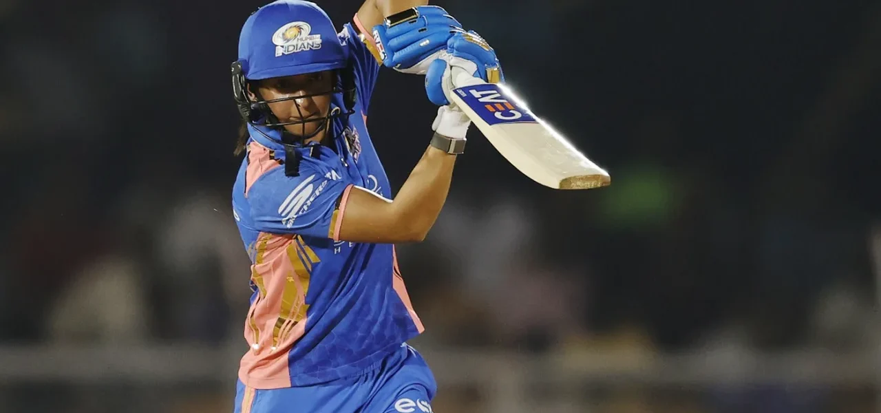 Harmanpreet Kaur celebrating her match-winning knock against Delhi Capitals in WPL 2025.