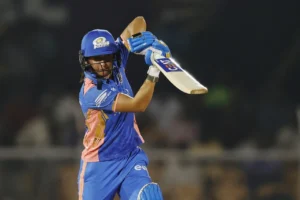 Harmanpreet Kaur celebrating her match-winning knock against Delhi Capitals in WPL 2025.