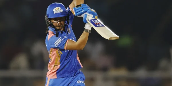 Harmanpreet Kaur celebrating her match-winning knock against Delhi Capitals in WPL 2025.