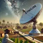 Starlink satellite dish installed in a rural Indian village, highlighting connectivity challenges.