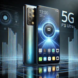 Realme P3 Ultra 5G smartphone with a sleek glass design, 6.7-inch AMOLED display, triple camera setup, and 5G connectivity.