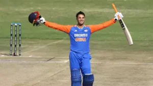  Abhishek Sharma celebrates after a record-breaking T20 knock in IPL 2025