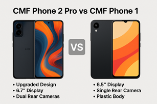 CMF Phone 2 Pro vs CMF Phone 1 smartphone comparison showing design, camera, and feature upgrades in 2025.