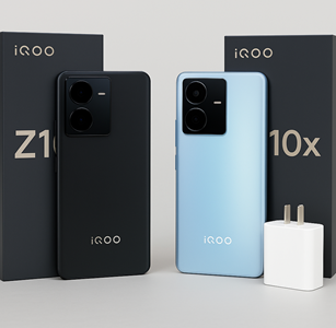 iQOO Z10 and Z10x smartphones with 7300mAh battery displayed.