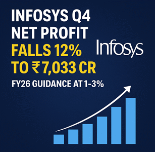 Infosys Q4 results 2025: Net profit falls 12% YoY, FY26 guidance at 1–3%.