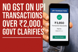 UPI transactions screen on mobile confirming no GST applied.