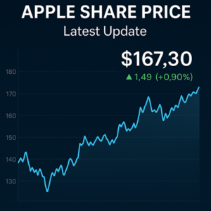  A stock market chart displaying Apple Stock Inc.'s share price movement in 2025, showing market trends and fluctuations.