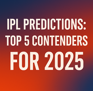 Colorful graphic highlighting IPL Predictions 2025 and top 5 contenders with bold typography and gradient background.