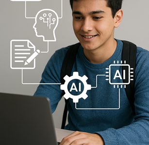 Student with laptop using AI tools for studying in 2025