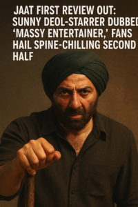 Sunny Deol in a fierce avatar from the film Jaat, portraying intensity in a dramatic poster with earthy tones.