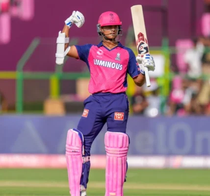 Yashasvi Jaiswal celebrates after scoring a half-century vs RCB in IPL 2025