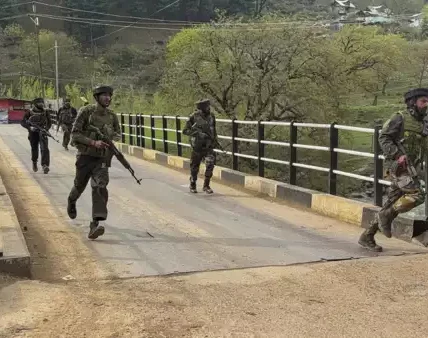 Indian security forces patrolling Pahalgam after terror attack in April 2025.