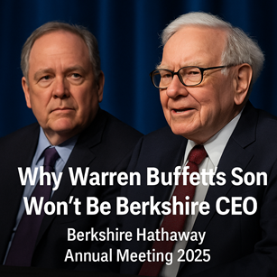 Howard Buffett with Warren Buffett at Berkshire Hathaway Annual Meeting 2025 discussing CEO succession.