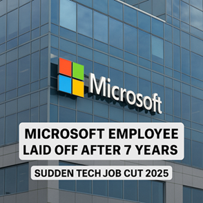 Microsoft office building with 7-year employee layoff news 2025 – sudden tech job cut.