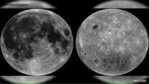 Moon’s near and far sides comparison showing geological differences explained in 2025 study.