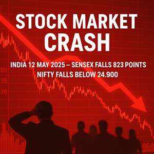 Stock market crash in India on 12 May 2025 as Sensex drops 823 points and Nifty falls below 24,900.