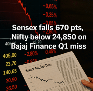 Sensex Nifty fall July 25, 2025 amid Bajaj Finance Q1 results and FII selling