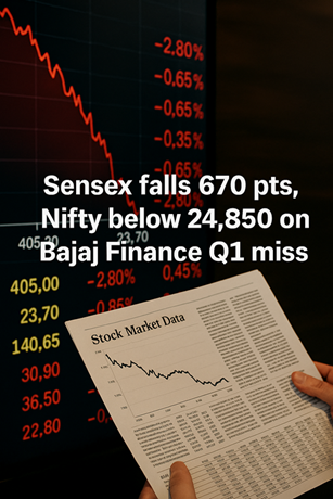 Sensex Nifty fall July 25, 2025 amid Bajaj Finance Q1 results and FII selling
